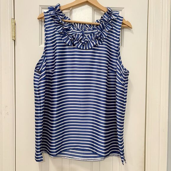 NWT Talbots Size L Blue Stripe Tank Ruffle $79.00 - Picture 4 of 7